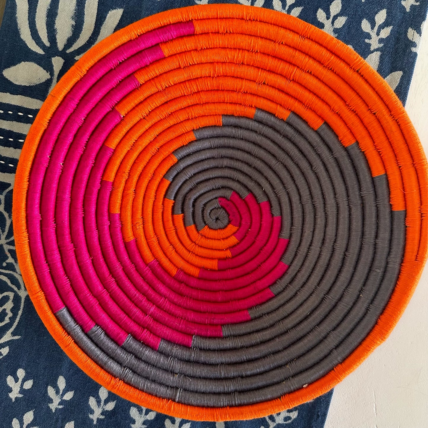 Ocean Swirl -Orange, Pink and Gray Sabai Grass Wall Basket- 12&8 inches