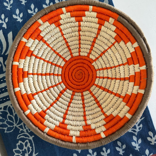 Dahlia - Orange and Light Brown Sabai Grass Wall Basket- 12 inches