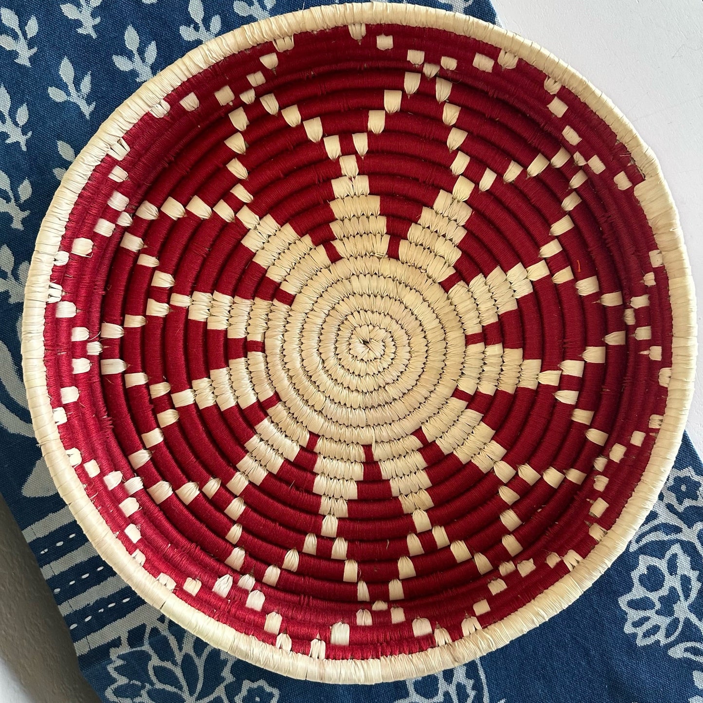 Mandala - Natural and Red Sabai Grass Wall Basket- 12 by 2 inches