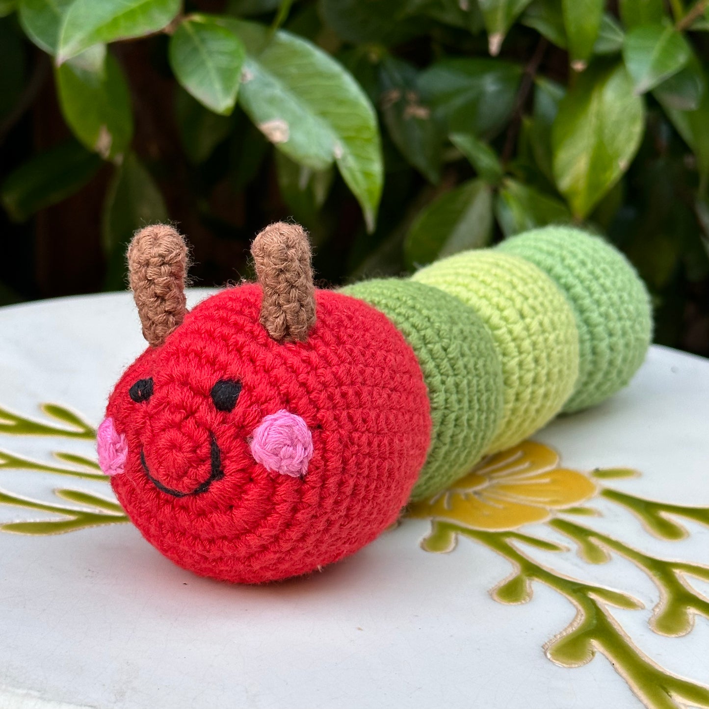 Caterpillar Rattle - Green & Red